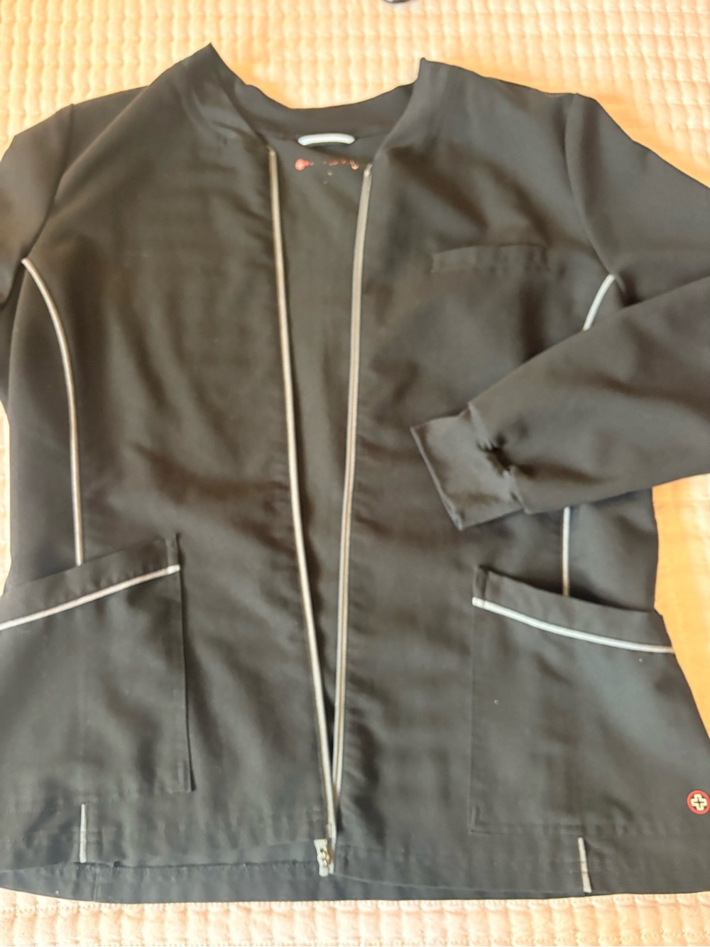 Black Medical Scrub Jacket with Contrast Piping